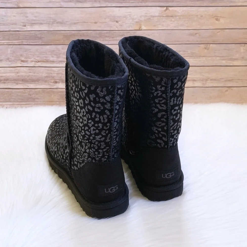 UGG Classic Short Snow Leopard Black Boots - Picture 5 of 8